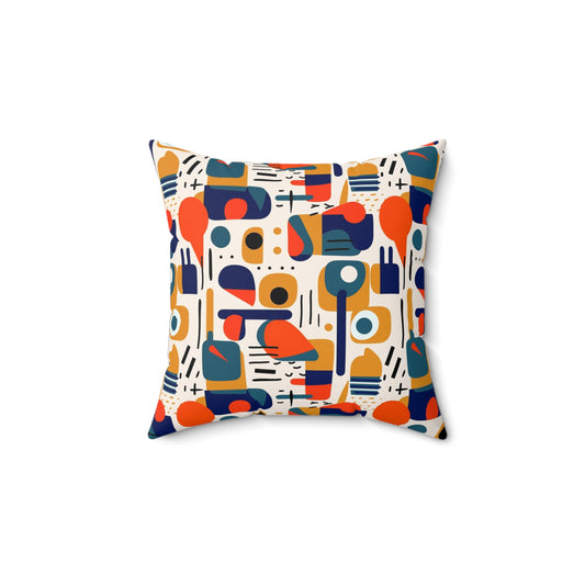 "Modern Harmony: Abstract Colors and Shapes White 14"x14" Throw Pillow