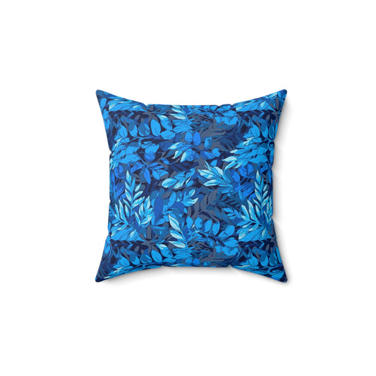 "Nature's Camo Charm: Blue Foliage Camo 14" x 14" Throw Pillow"